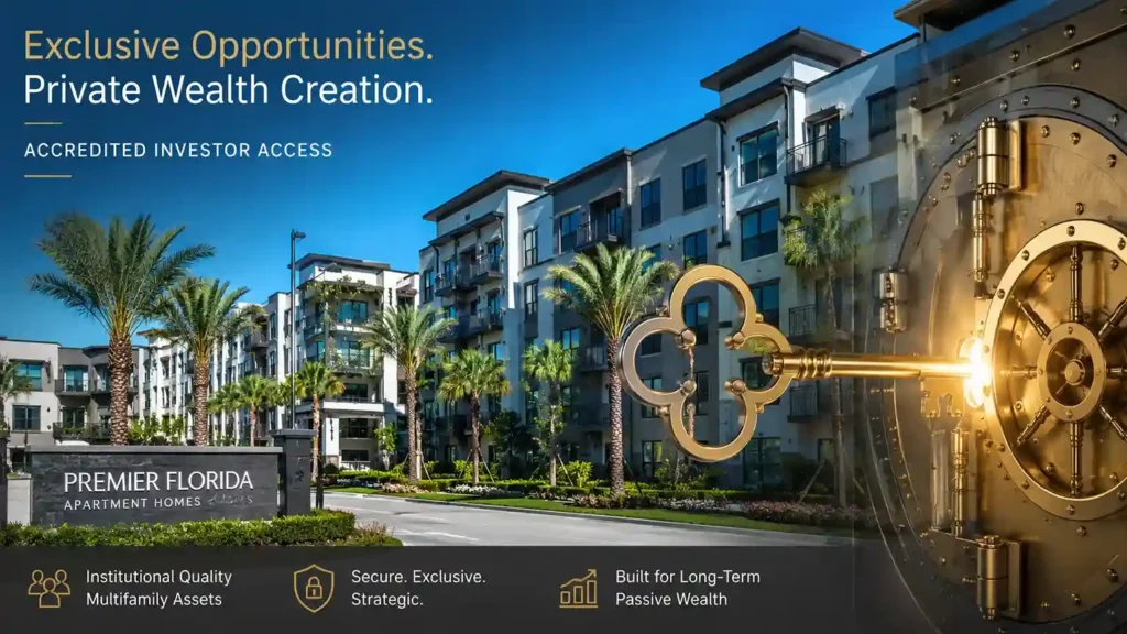 Golden key unlocking a vault representing exclusive accredited investor opportunities in private real estate funds