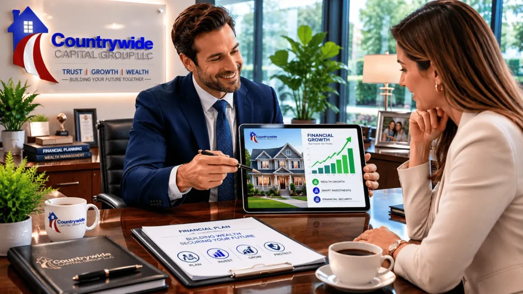 Financial advisor consulting a client on turnkey real estate and passive investing strategies