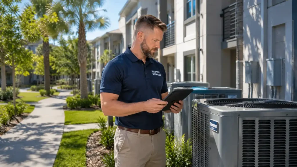 Property manager conducting proactive rental property maintenance to maximize real estate portfolio ROI