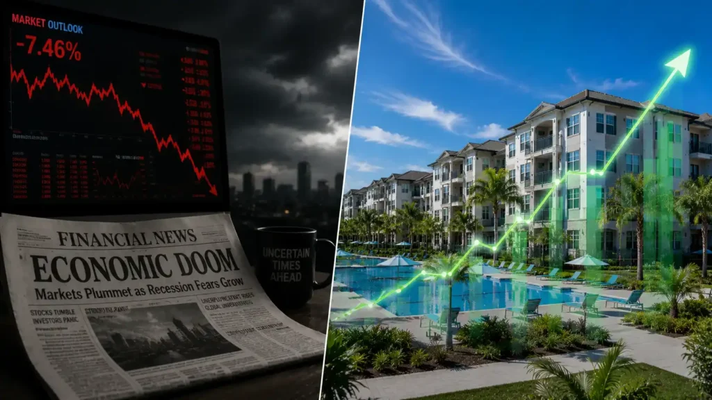 Comparison of economic doomsday fears to the winning reality of the multifamily real estate market and inflation hedge real estate